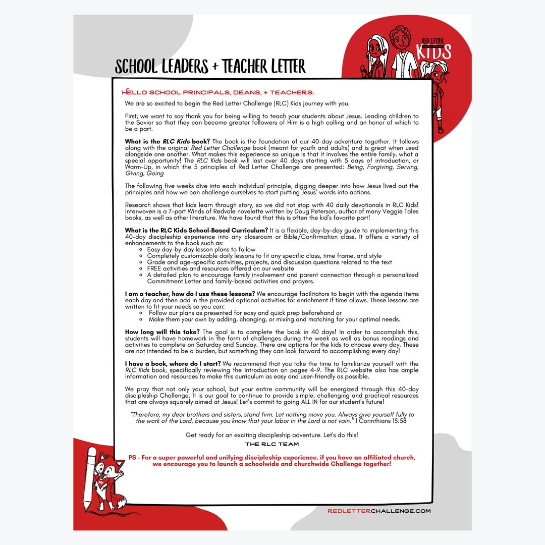 Red Letter Challenge<br>School Curriculum - Image 2